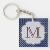 Navy Blue Quarterfoil Latti Monogram Sleutelhanger (Voorkant)