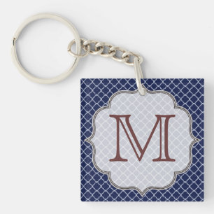 Navy Blue Quarterfoil Latti Monogram Sleutelhanger