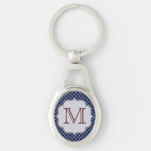 Navy Blue Quarterfoil Latti Monogram Sleutelhanger