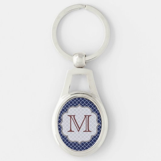 Navy Blue Quarterfoil Latti Monogram Sleutelhanger (Voorkant)