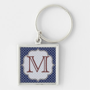 Navy Blue Quarterfoil Latti Monogram Sleutelhanger