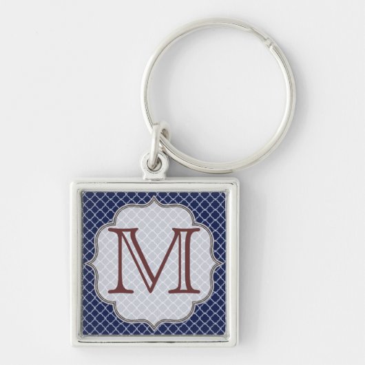 Navy Blue Quarterfoil Latti Monogram Sleutelhanger (Voorkant)
