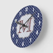 Navy Blue Quarterfoil Latti Monogram Wall klok (Hoek)