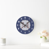 Navy Blue Quarterfoil Latti Monogram Wall klok (Huis)