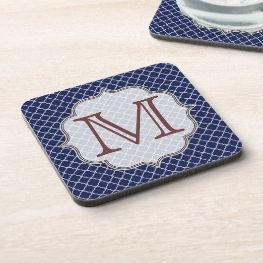 Navy Blue Quarterfoil Monogram Drink Onderzetter (Linkerzijde)