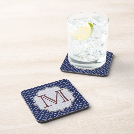 Navy Blue Quarterfoil Monogram Drink Onderzetter (Rechterzijde)