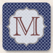 Navy Blue Quarterfoil Monogram Drink Onderzetter (Voorkant)