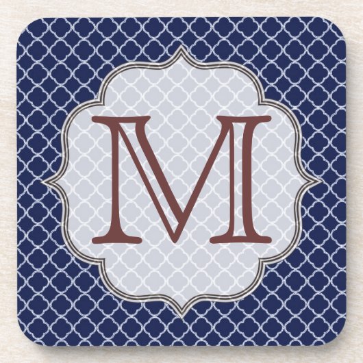 Navy Blue Quarterfoil Monogram Drink Onderzetter (Voorkant)