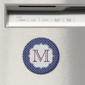 Navy Blue Quarterfoil Monogram Initiaal Magnet (Insitu (Vaatwasser))