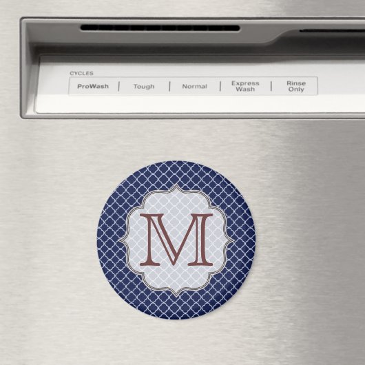 Navy Blue Quarterfoil Monogram Initiaal Magnet (Insitu (Vaatwasser))