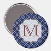 Navy Blue Quarterfoil Monogram Initiaal Magnet (Voorkant / Achterkant)