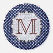 Navy Blue Quarterfoil Monogram Initiaal Magnet (Voorkant)