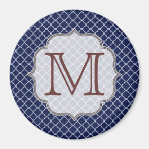 Navy Blue Quarterfoil Monogram Initiaal Magnet