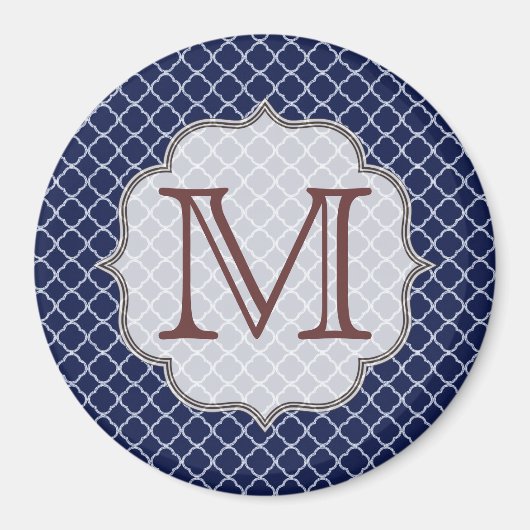 Navy Blue Quarterfoil Monogram Initiaal Magnet (Voorkant)