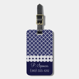 Navy Blue Quatrefoil Bagagelabel