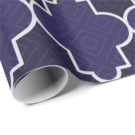 Navy Blue Quatrefoil geometrisch patroon Cadeaupapier (Rol Hoek)