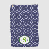 Navy Blue Quatrefoil Green Monogram Golfhanddoek (Voorkant)