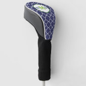 Navy Blue Quatrefoil Green Monogram Golfheadcover (Schuin)