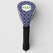 Navy Blue Quatrefoil Green Monogram Golfheadcover (Voorkant)