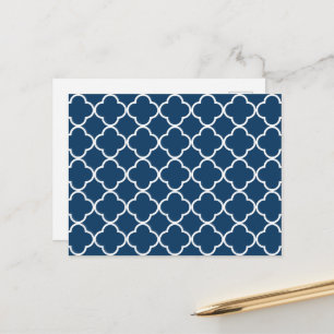 Navy Blue Quatrefoil, Latticework, Trellis Briefkaart