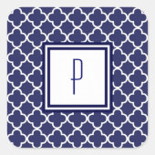 Navy Blue Quatrefoil Monogram Stickers (Voorkant)