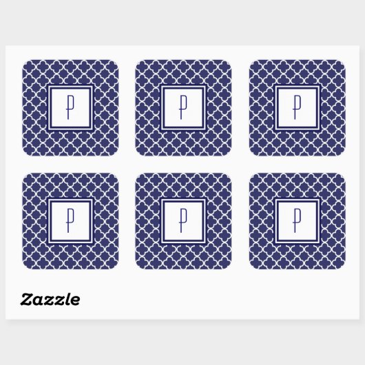 Navy Blue Quatrefoil Monogram Stickers (Vel)