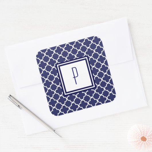 Navy Blue Quatrefoil Monogram Stickers (Envelop)