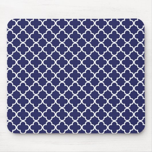 Navy Blue Quatrefoil Mousepad Muismat (Voorkant)