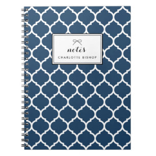 Navy Blue Quatrefoil Patroon Gepersonaliseerd Notitieboek