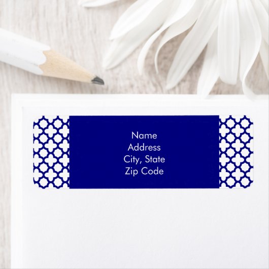 Navy Blue Quatrefoil Pattern Etiket (Insitu)