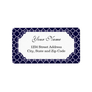 Navy Blue Quatrefoil Pattern Etiket