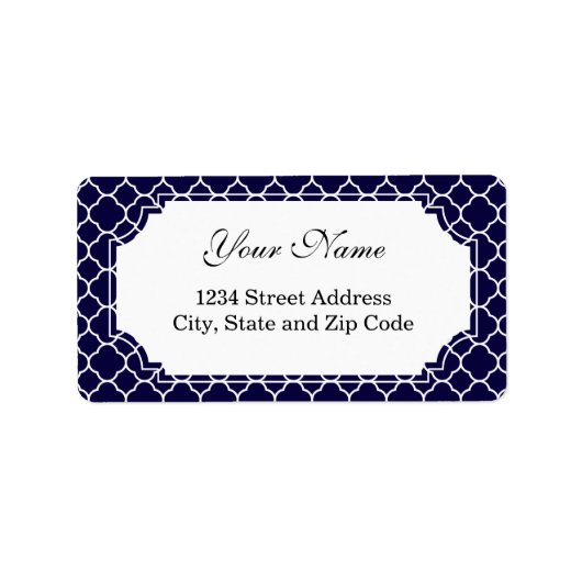 Navy Blue Quatrefoil Pattern Etiket (Voorkant)