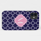 Navy Blue Quatrefoil Pattern met Monogram Case-Mate iPhone Case (Achterkant (horizontaal))