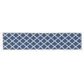 Navy Blue Quatrefoil Tegels Patroon Korte Tafelloper (Horizontaal)