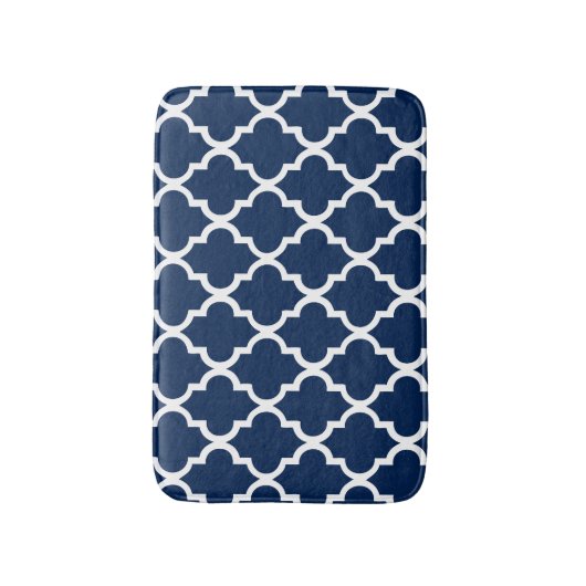Navy Blue Quatrefoil Tiles Pattern Badmat (Voorkant Verticaal)