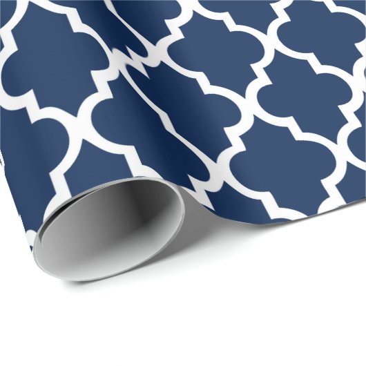 Navy Blue Quatrefoil Tiles Pattern Cadeaupapier (Rol Hoek)
