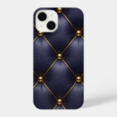 Navy Blue Quilted Leather & Gold Studs Phone Case iPhone Hoesje (Achterkant)