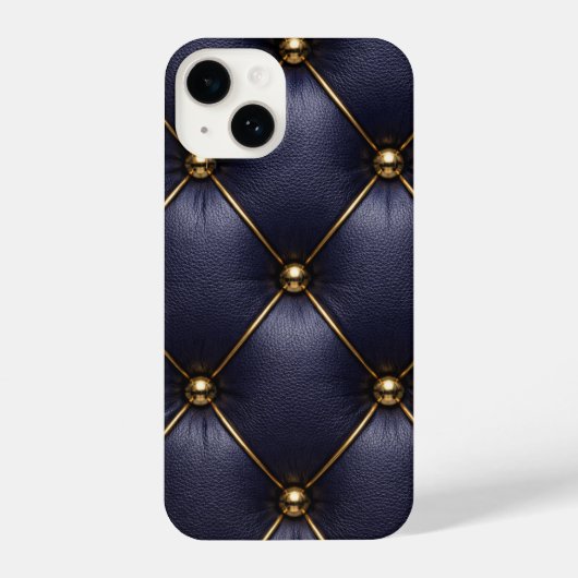 Navy Blue Quilted Leather & Gold Studs Phone Case iPhone Hoesje (Achterkant)