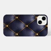 Navy Blue Quilted Leather & Gold Studs Phone Case iPhone Hoesje (Achterkant horizontaal)