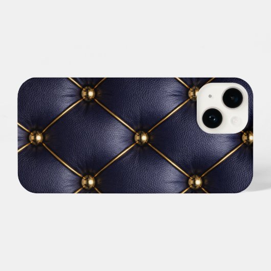 Navy Blue Quilted Leather & Gold Studs Phone Case iPhone Hoesje (Achterkant horizontaal)