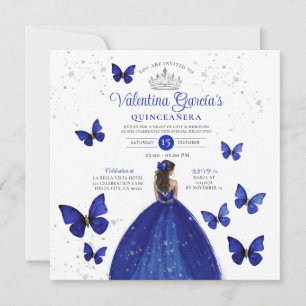 Navy Blue Quinceañera 15 Anos Butterfly Zilver In Kaart