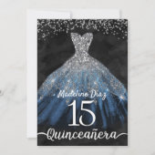 Navy Blue Quinceanera Invitation Cumpleanos Kaart (Voorkant)