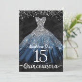 Navy Blue Quinceanera Invitation Cumpleanos Kaart (Staand voorkant)