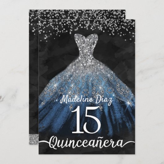 Navy Blue Quinceanera Invitation Cumpleanos Kaart (Voorkant / Achterkant)