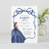 Navy Blue Quinceanera Invitation Kaart (Staand voorkant)