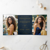 "Navy Blue Quinceañera Invitations" "Trendy Quince Drieluik Uitnodiging (Binnen)