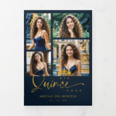 "Navy Blue Quinceañera Invitations" "Trendy Quince Drieluik Uitnodiging (Cover)