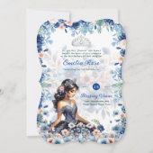 Navy Blue Quinceanera Jurk Bloemen Rozen Kaart (Voorkant)