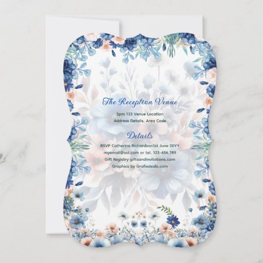 Navy Blue Quinceanera Jurk Bloemen Rozen Kaart (Achterkant)