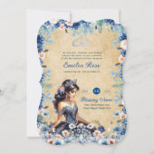 Navy Blue Quinceanera Jurk Bloemen Rozen Kaart (Voorkant)